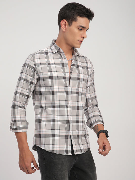 Grey Elegant Plaid Checks Shirt