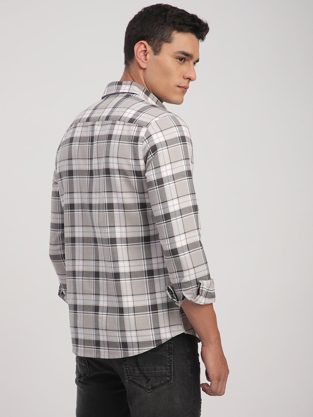 Grey Elegant Plaid Checks Shirt