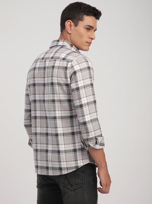 Grey Elegant Plaid Checks Shirt