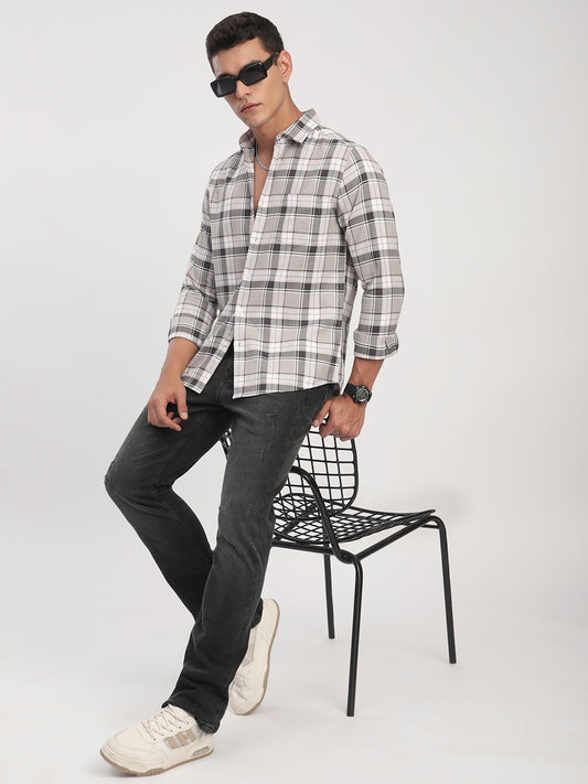 Grey Elegant Plaid Checks Shirt