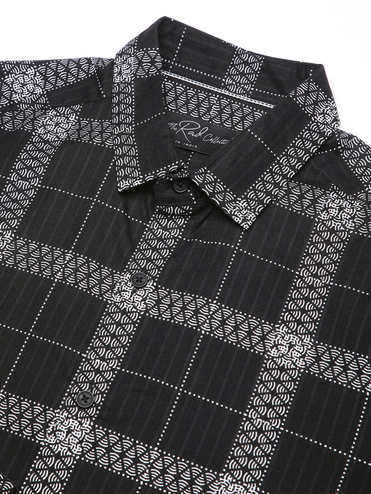 Ink Black Glyphs Grid Checks Shirt