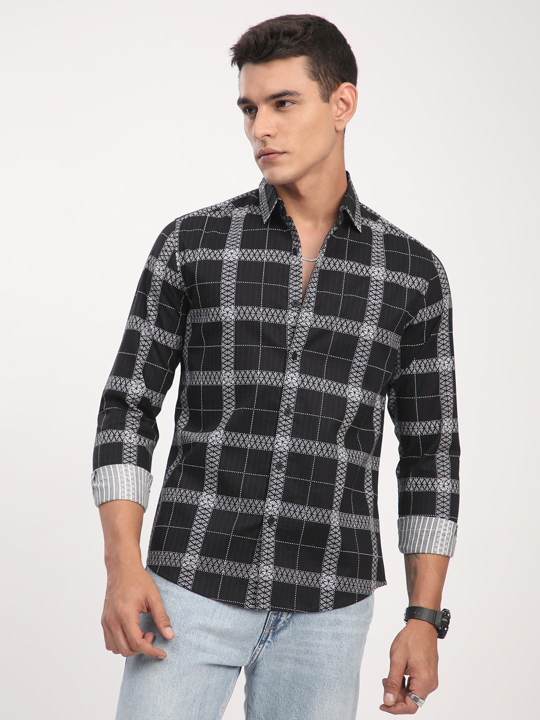 Ink Black Glyphs Grid Checks Shirt
