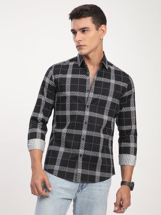 Ink Black Glyphs Grid Checks Shirt