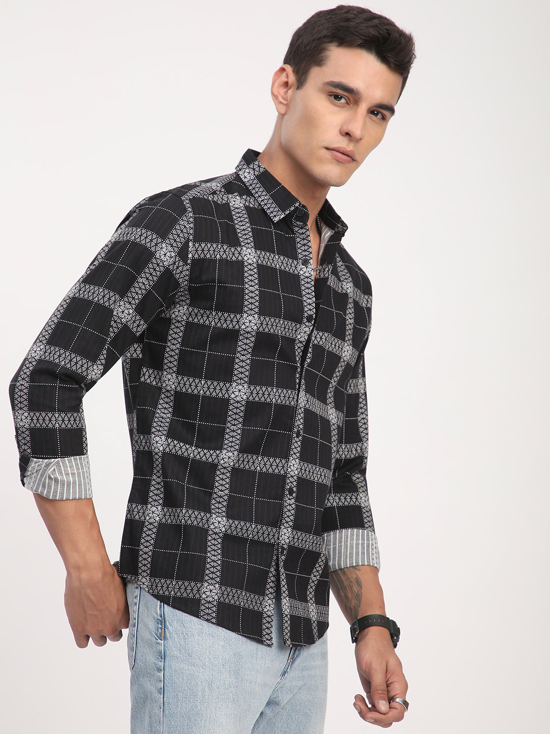 Ink Black Glyphs Grid Checks Shirt