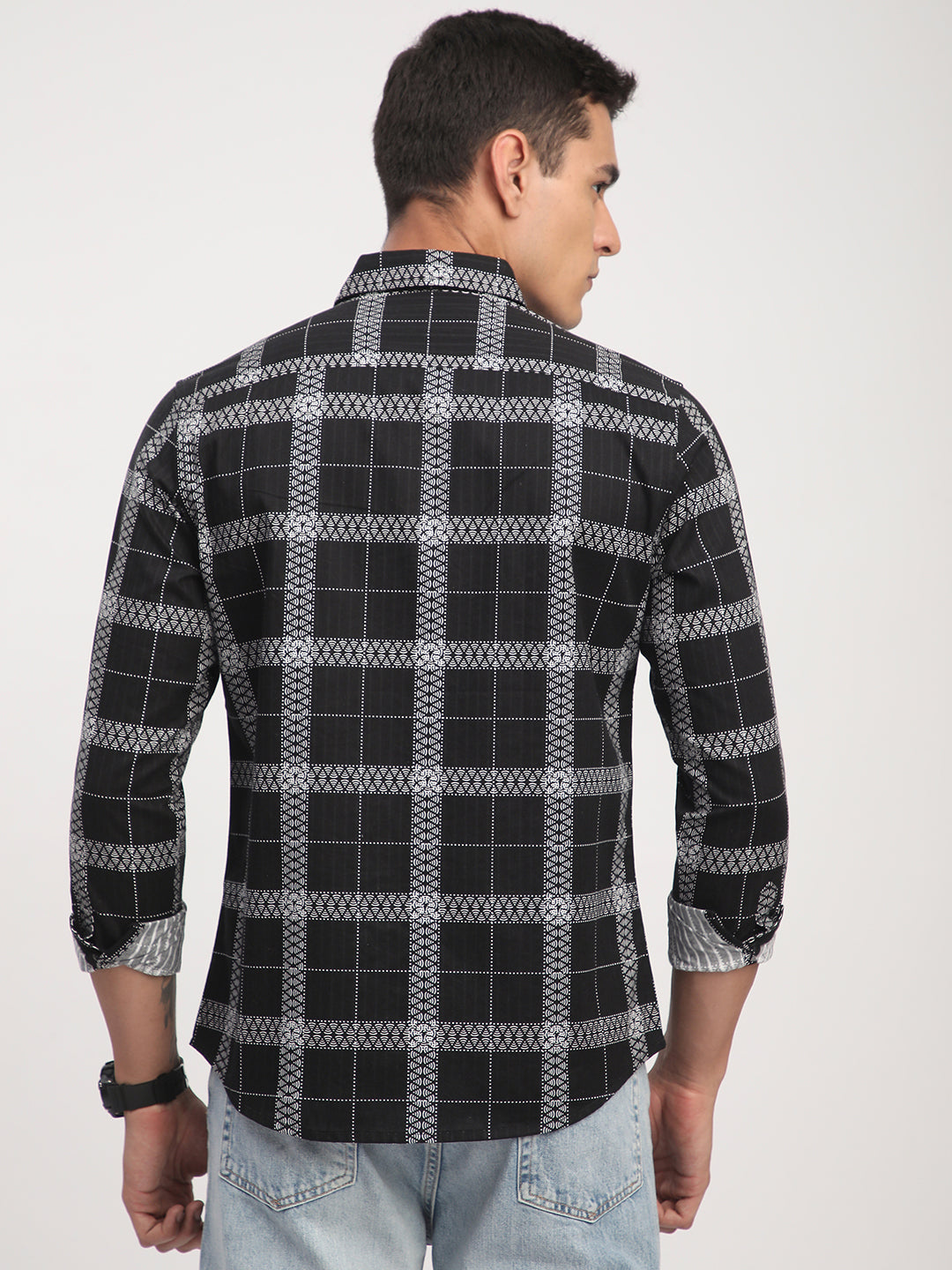Ink Black Glyphs Grid Checks Shirt