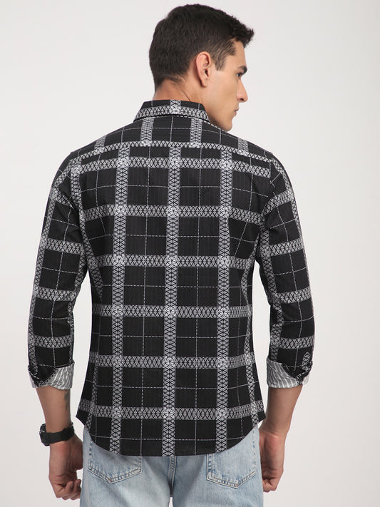 Ink Black Glyphs Grid Checks Shirt