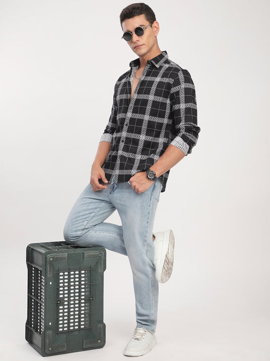 Ink Black Glyphs Grid Checks Shirt
