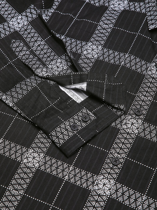 Ink Black Glyphs Grid Checks Shirt