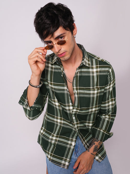 Premium Cotton Evergreen Broad Checks Shirt