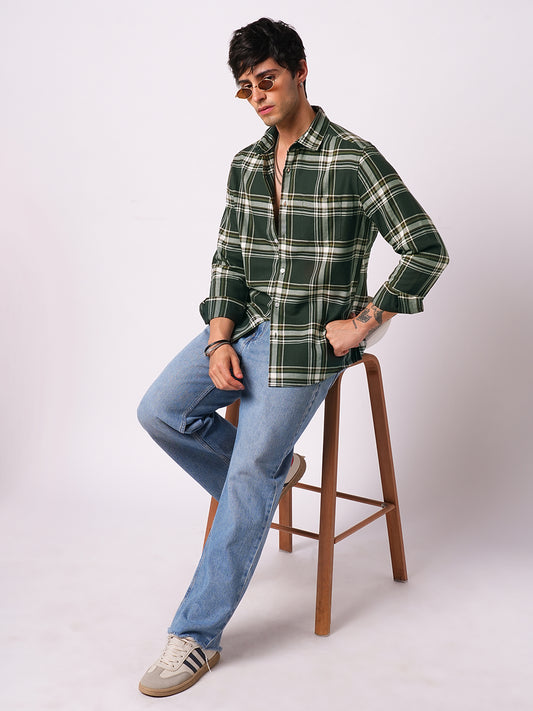 Premium Cotton Evergreen Broad Checks Shirt