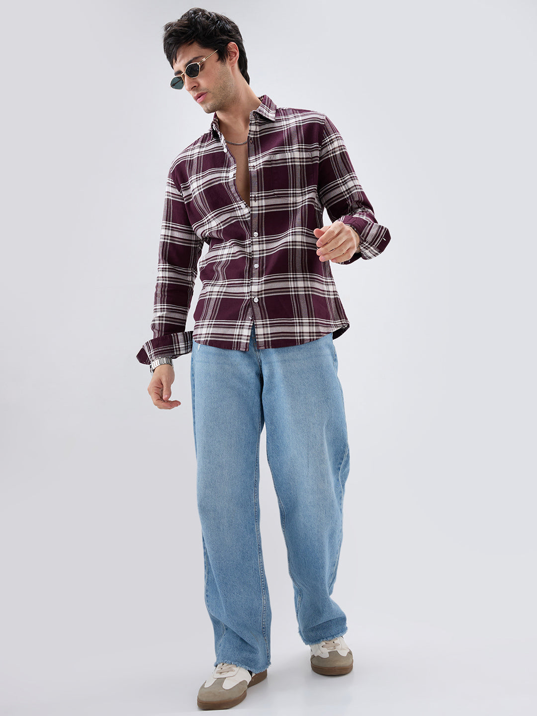Vintage Deep Wine Plaid Checks Shirt