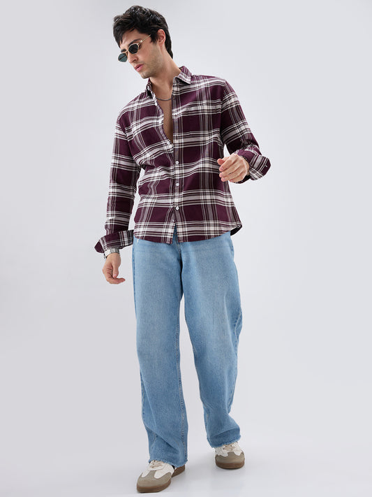 Vintage Deep Wine Plaid Checks Shirt