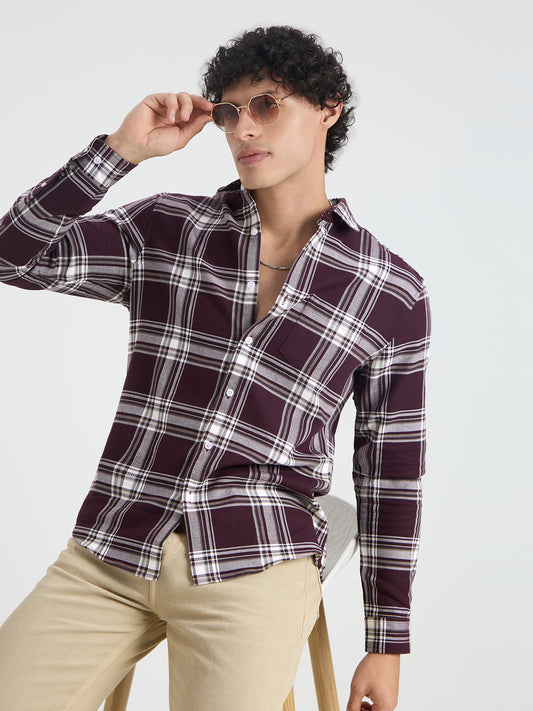 Premium Cotton Vintage Deep Wine Plaid Checks Shirt