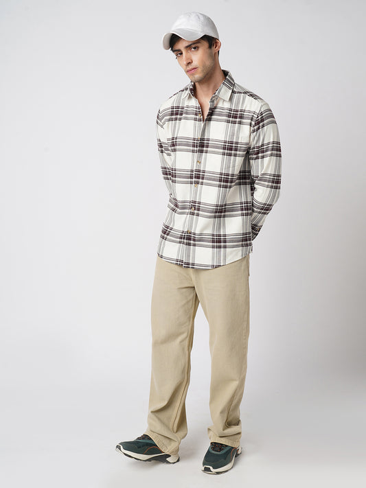 Premium Cotton Timeless White & Maroon Broad Checkered Shirt