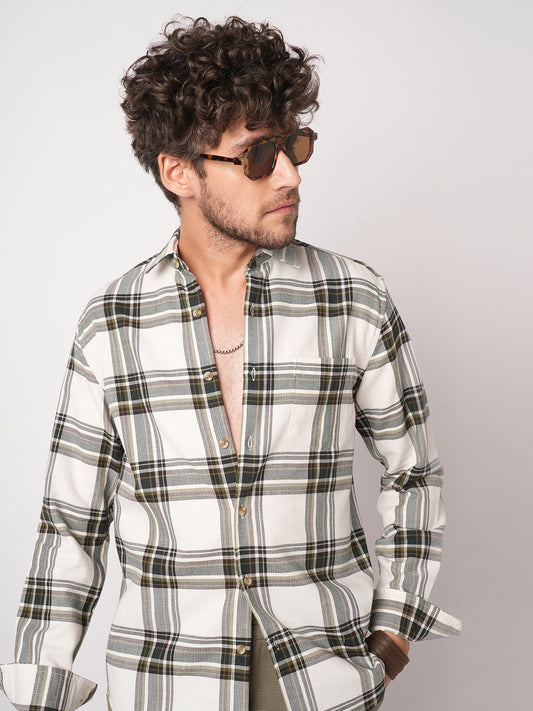 Premium Cotton Classic Ivory Broad Checks Shirt