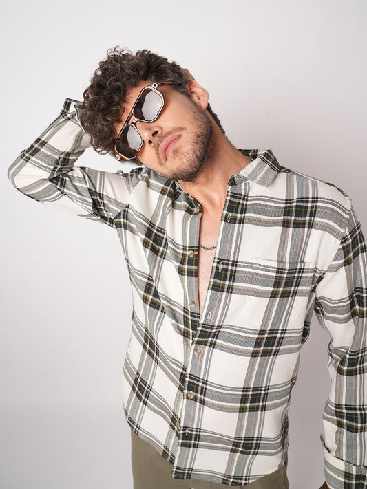 Premium Cotton Classic Ivory Broad Checks Shirt