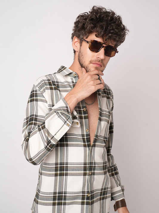 Premium Cotton Classic Ivory Broad Checks Shirt