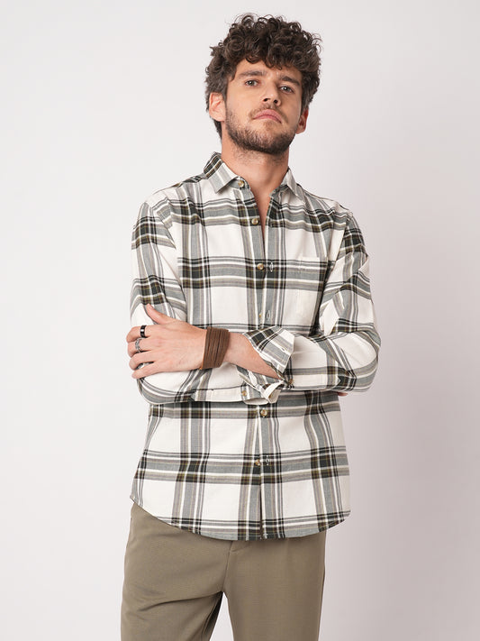 Premium Cotton Classic Ivory Broad Checks Shirt