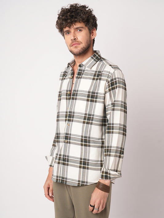 Premium Cotton Classic Ivory Broad Checks Shirt