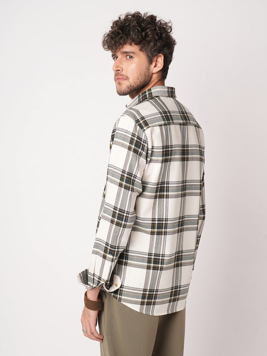 Premium Cotton Classic Ivory Broad Checks Shirt