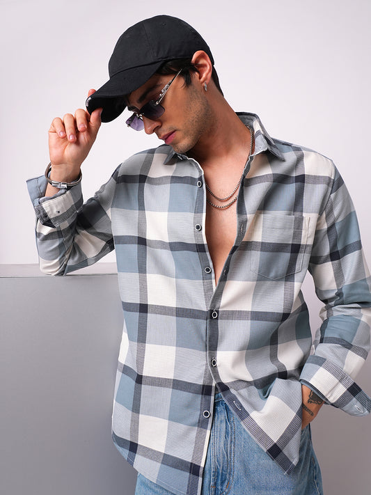 Premium Cotton Blue Glacier Grid Plaid Checks shirt