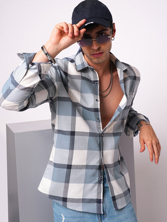 Premium Cotton Blue Glacier Grid Plaid Checks shirt