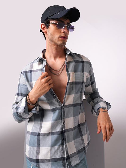 Premium Cotton Blue Glacier Grid Plaid Checks shirt