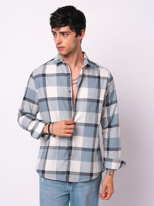 Premium Cotton Blue Glacier Grid Plaid Checks shirt