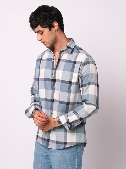 Premium Cotton Blue Glacier Grid Plaid Checks shirt