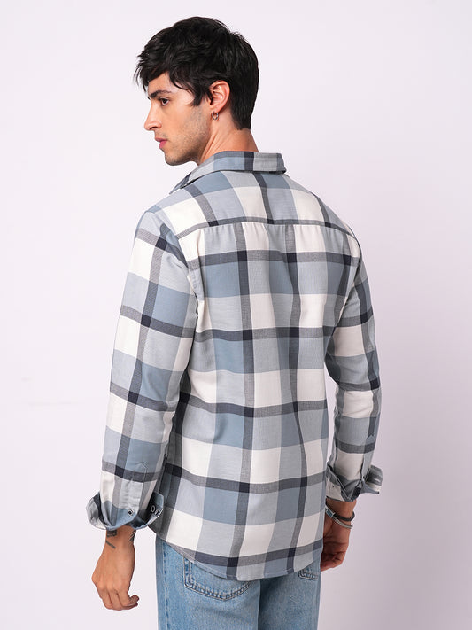 Premium Cotton Blue Glacier Grid Plaid Checks shirt