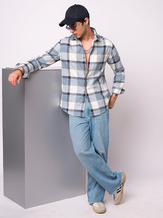 Premium Cotton Blue Glacier Grid Plaid Checks shirt