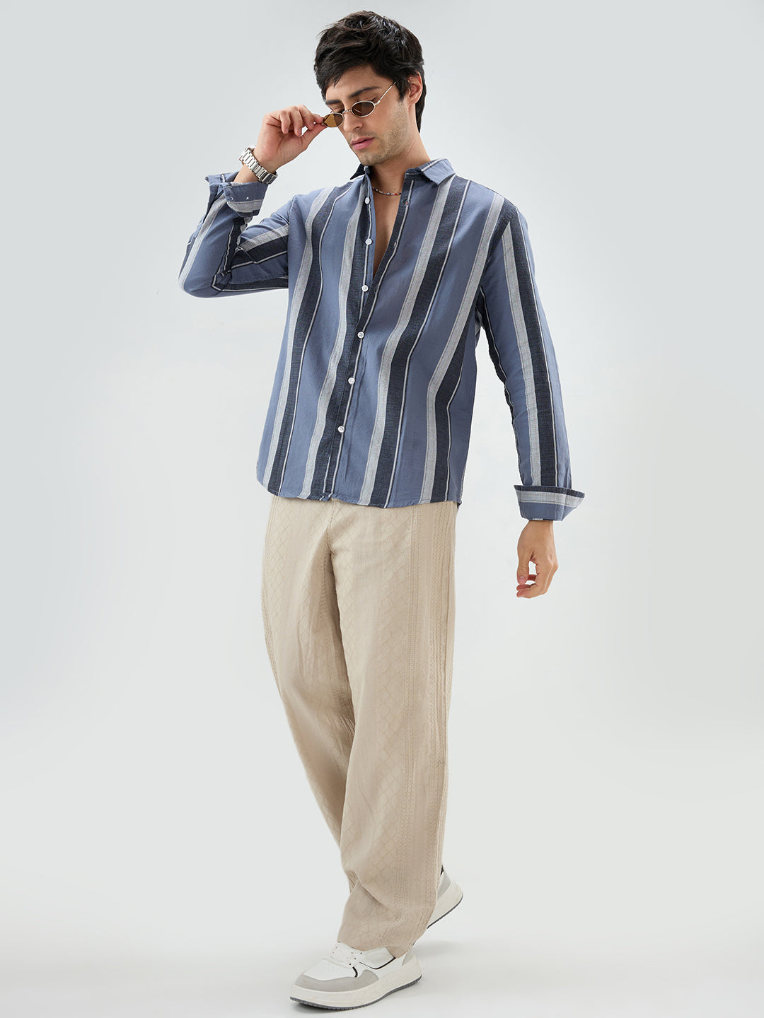 Porpoise Grey & Prussian Blue Striped Shirt