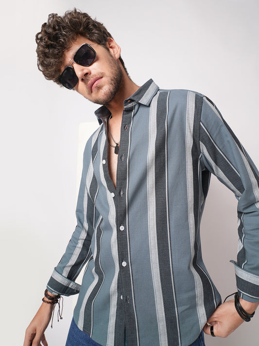 Porpoise Grey & Prussian Blue Striped Shirt
