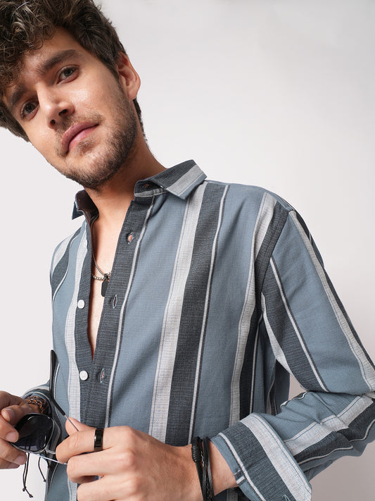 Porpoise Grey & Prussian Blue Striped Shirt