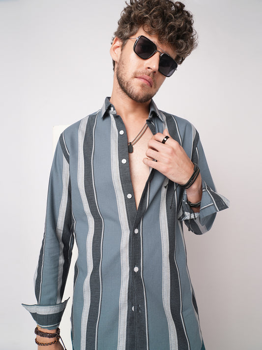 Porpoise Grey & Prussian Blue Striped Shirt