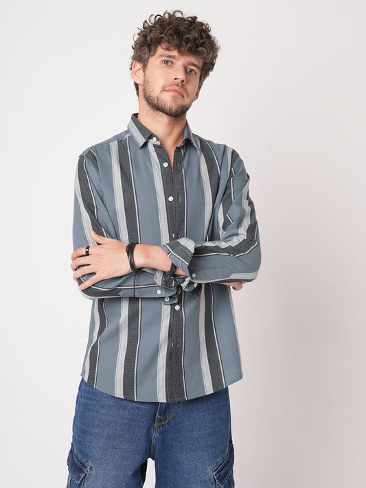 Porpoise Grey & Prussian Blue Striped Shirt
