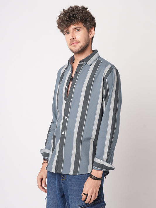 Porpoise Grey & Prussian Blue Striped Shirt