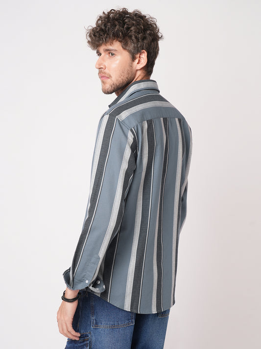 Porpoise Grey & Prussian Blue Striped Shirt