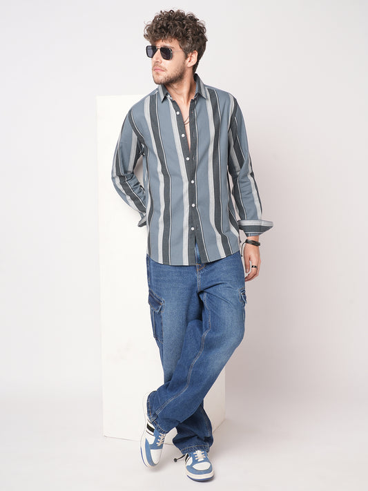 Porpoise Grey & Prussian Blue Striped Shirt