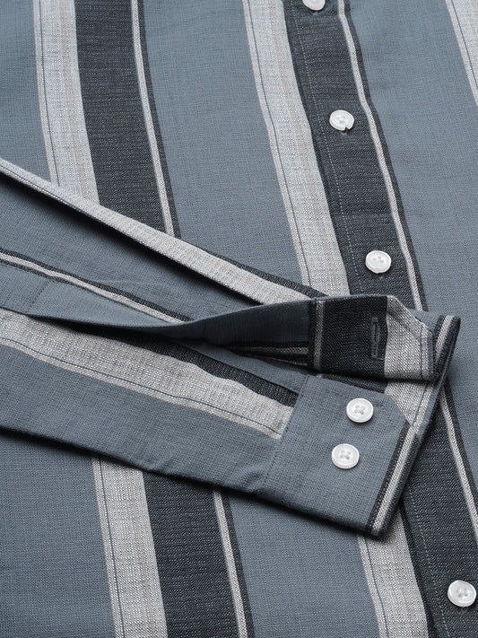 Porpoise Grey & Prussian Blue Striped Shirt