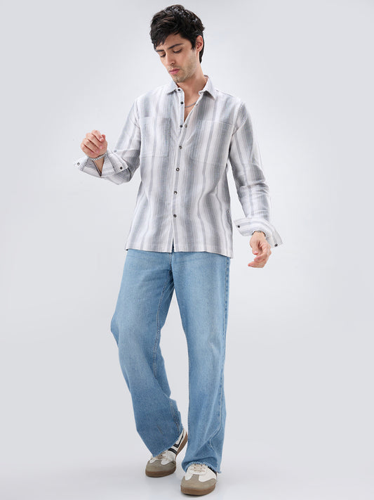 Contrast Echo Grey Stripscape Double Pocket Overshirt