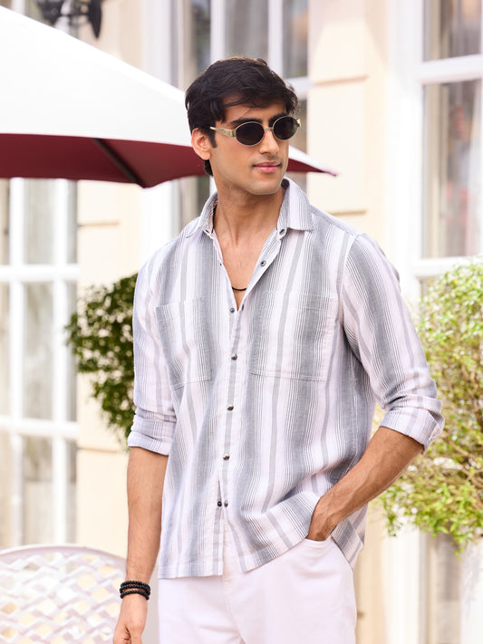 Contrast Echo Grey Stripescape Double Pocket Shirt