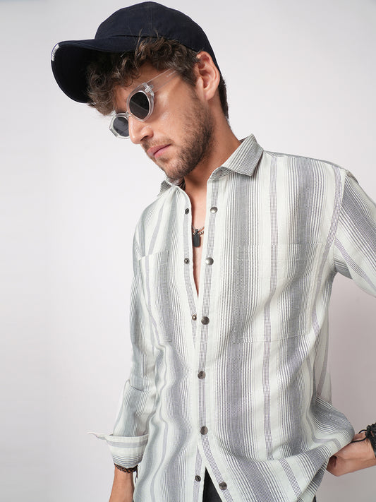 Contrast Echo Grey Stripescape Double Pocket Shirt