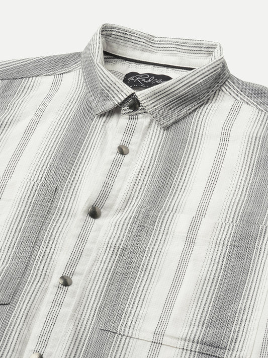 Contrast Echo Grey Stripescape Double Pocket Shirt