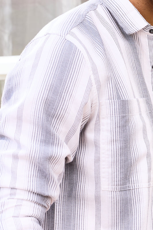 Contrast Echo Grey Stripescape Double Pocket Shirt