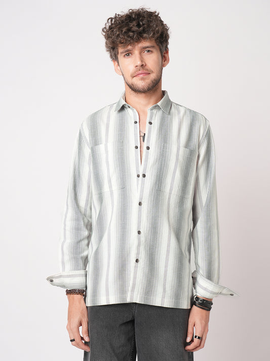 Contrast Echo Grey Stripescape Double Pocket Shirt