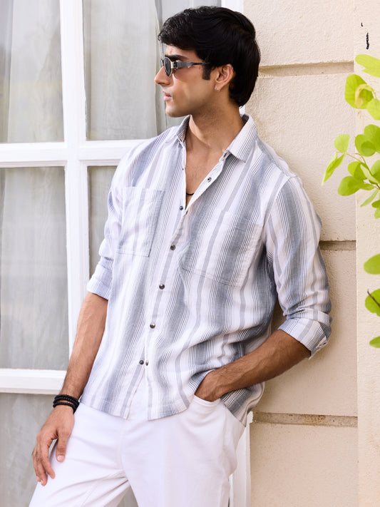 Contrast Echo Grey Stripescape Double Pocket Shirt