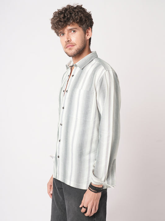 Contrast Echo Grey Stripescape Double Pocket Shirt