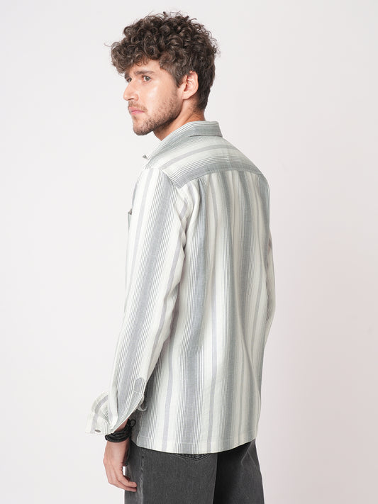 Contrast Echo Grey Stripescape Double Pocket Shirt