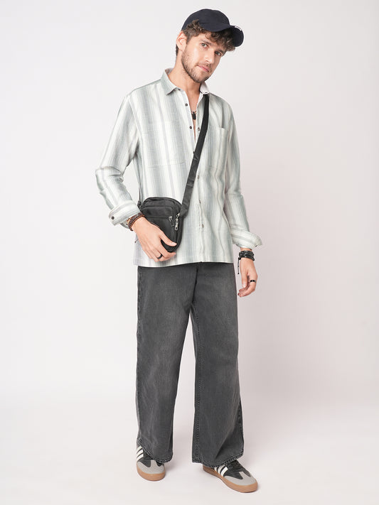 Contrast Echo Grey Stripescape Double Pocket Shirt